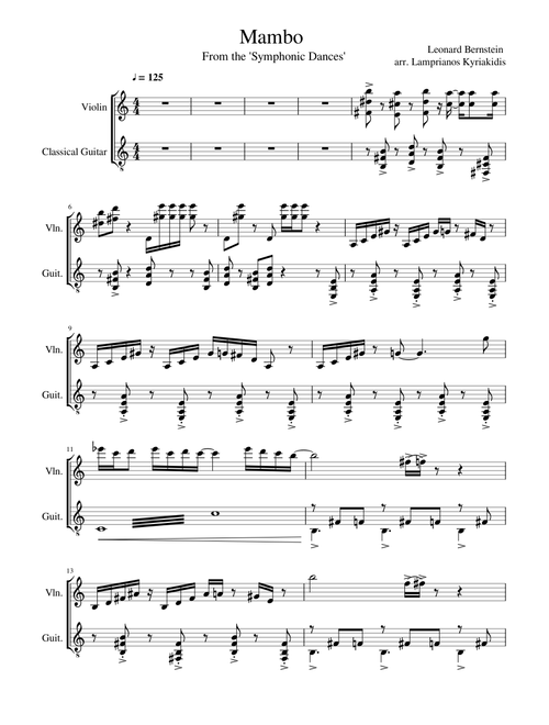 Leonard Bernstein - Mambo, from "West Side Story" (For Guitar and Violin duet)
