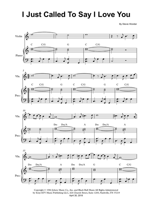 I Just Called To Say I Love You (Arr. Wesley S. SIlva) - Stevie Wonder (Violin and Piano)