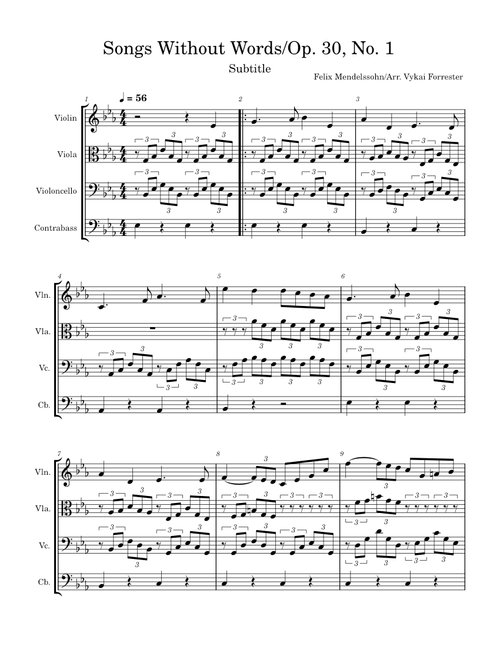 Lieder ohne Worte Op.30 No.1 – Felix Mendelssohn Lieder ohne Worte/Songs Without Words Op.30 No.1 – Felix Mendelssohn/Arr. Vykai Forrester
