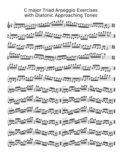 C major Triad Arpeggio Exercises with Diatonic Approaching Tones