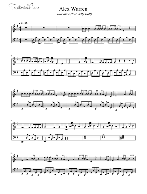 Bloodline (Arr. Trentorial Piano) - Alex Warren With Jelly Roll (Piano Solo)