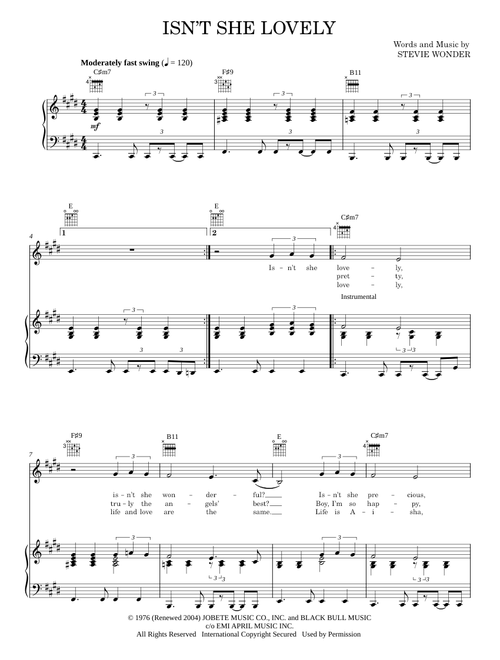 Isn't She Lovely - Stevie Wonder (Piano-Vocal-Guitar)