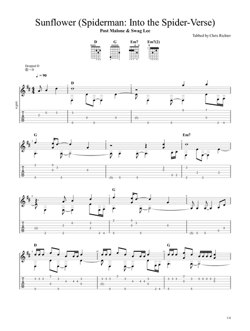 Sunflower (Arr. Chris Richter) - Post Malone & Swae Lee (Solo Guitar)