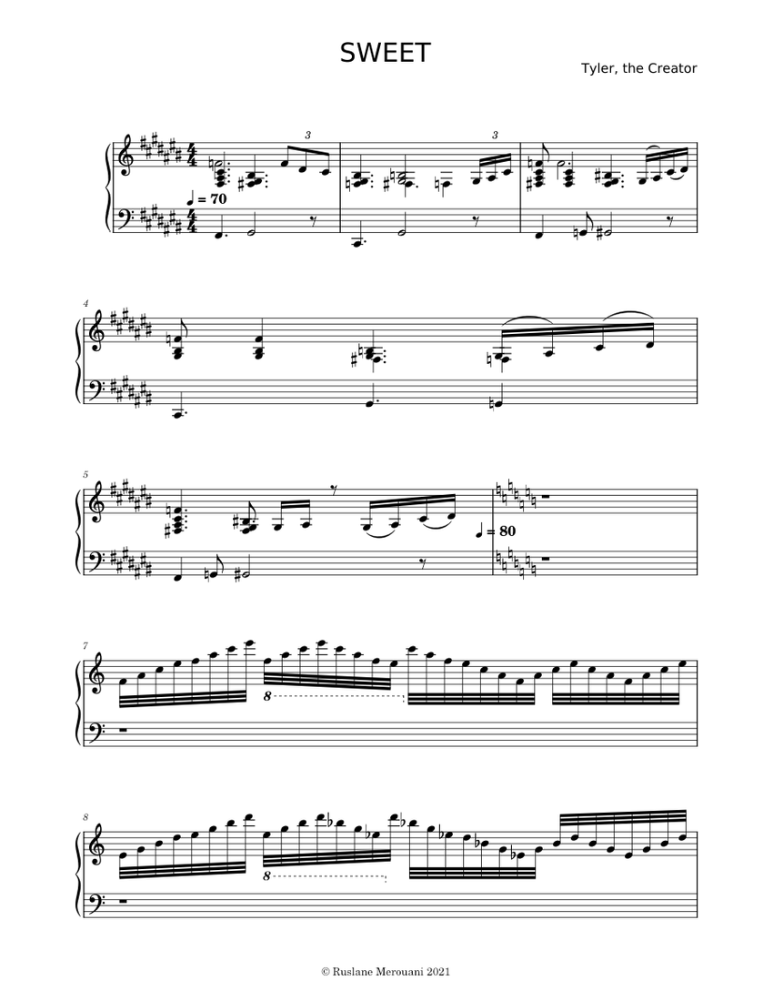 SWEET – Tyler, The Creator SWEET Sheet music for Piano (Solo