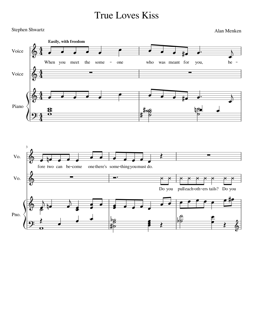 True Loves Kiss Sheet Music For Piano Vocals Mixed Trio 