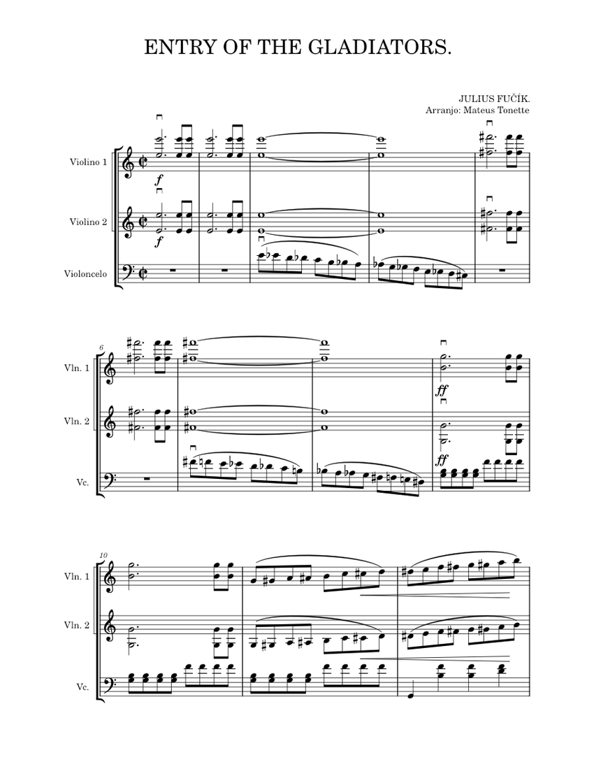 ENTRY OF THE GLADIATORS - Arranjo: Mateus Tonette Sheet music for Violin, Cello (String Trio ...