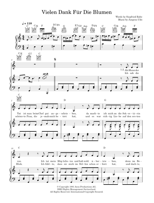 Vielen Dank Fur Die Blumen - Udo Jurgens (Piano-Vocal-Guitar (Piano Accompaniment))