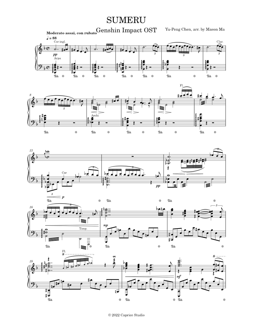 Sumeru OST from Genshin Impact for Solo Piano Sheet music for Piano