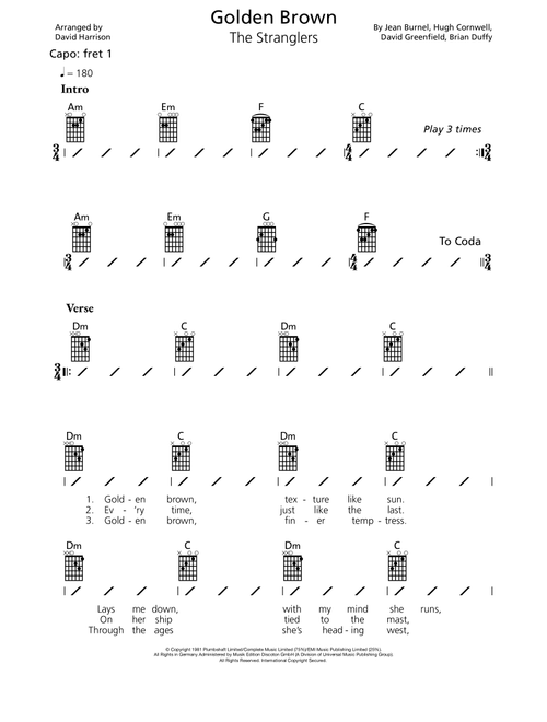 Golden Brown (Arr. David Harrison) - The Stranglers (Guitar Chords-Lyrics)