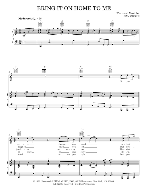 Bring it on home to me - Sam Cooke (Piano-Vocal-Guitar)