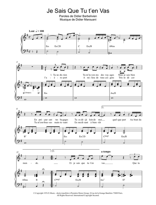 Je Sais Que Tu T'en Vas - Didier Marouani (Piano Vocal)