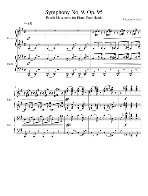 Dvořák - Symphony No. 9, Op. 95, Movement IV, for Piano, Four Hands