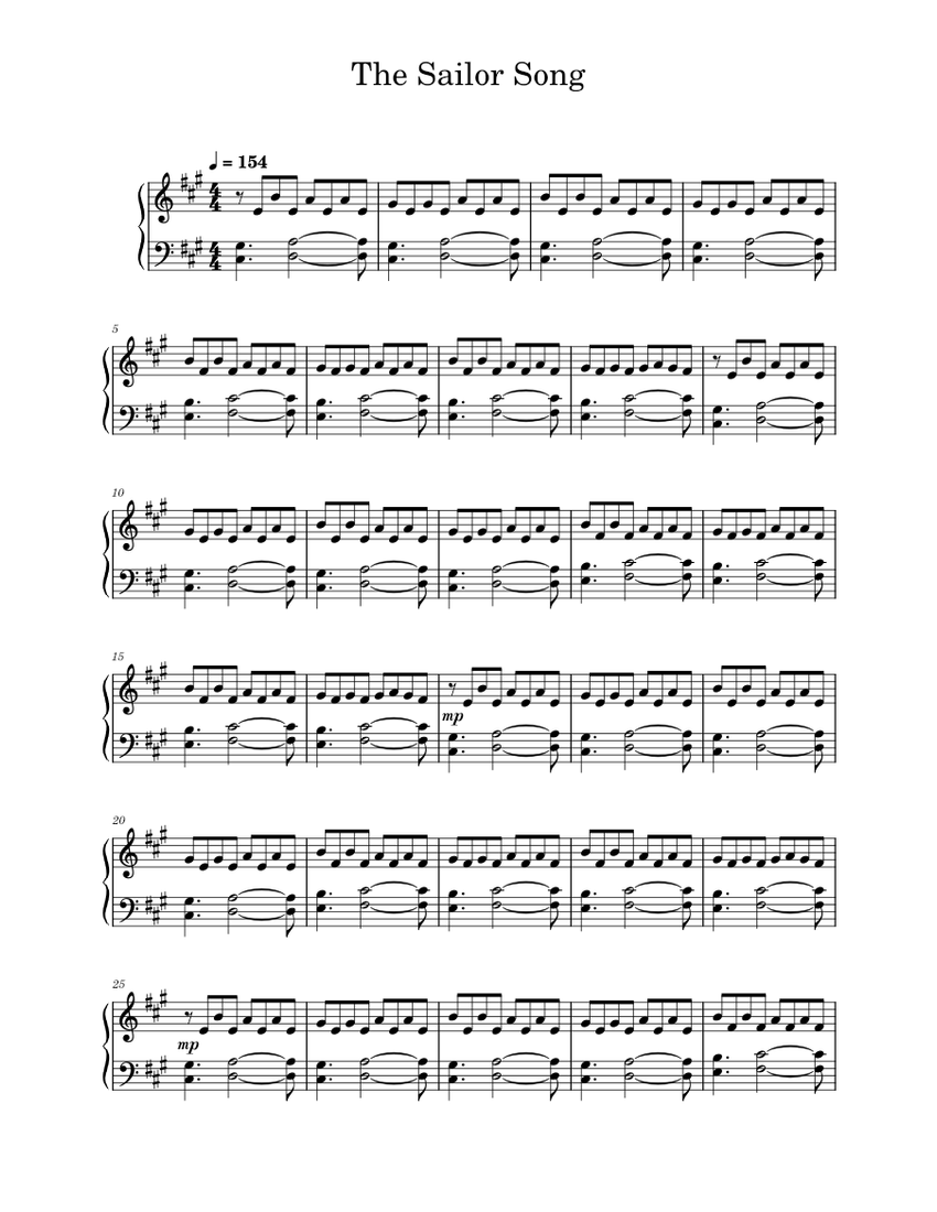The sailor song Autoheart Easy Piano Sheet music for Piano (Solo