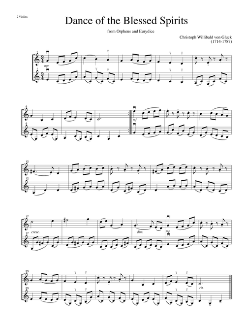 Dance of the Blessed Spirits from Orpheus and Eurydice-for 2 violins (Arr. Katrina Wreede) - Christoph W. von Gluck (Violin Duet)