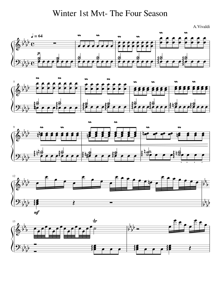 The four seasons - winter – Antonio Vivaldi Sheet music for Piano (Solo ...