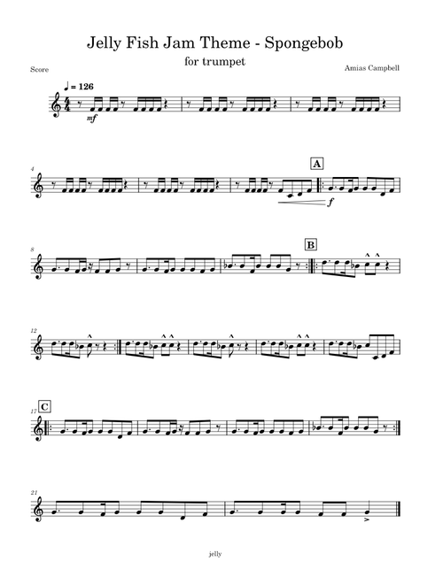 Spongebob Squarepants - Jelly Fish Jam Theme For Trumpet