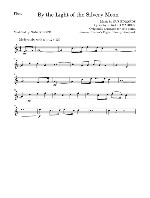 By the Light of the Silvery Moon – Gus Edwards (Easy Flute)