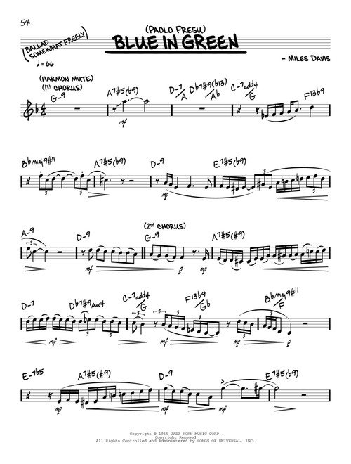 Blue In Green (solo only) - Paolo Fresu (Real Book - Melody-Chords)