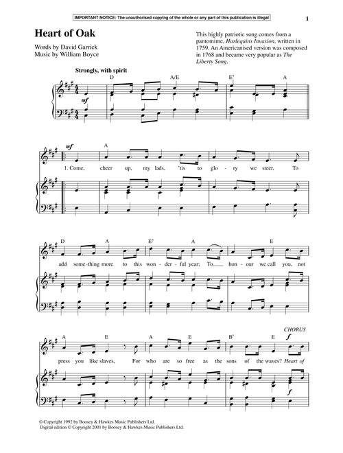 Heart Of Oak - William Boyce (Piano Vocal)