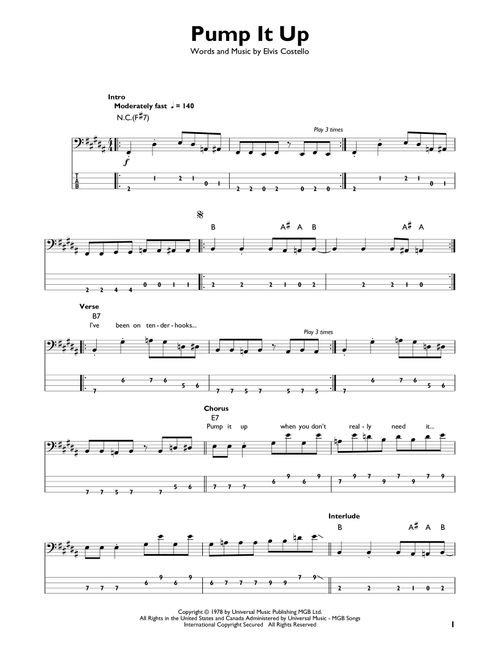 Pump It Up - Elvis Costello (Easy Bass Tab)