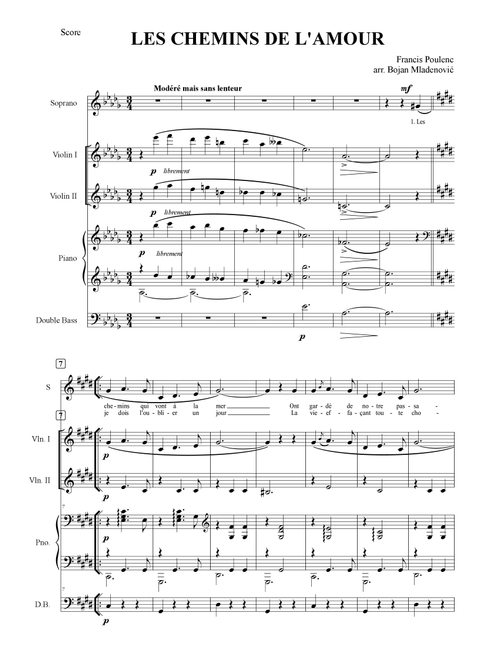 Les Chemins de l'amour - Francis Poulenc - for Quintet (Arr. Bojan Mladenović) (Small Ensemble)