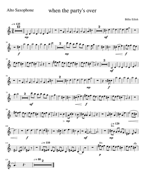 when the party's over alt Sax easy