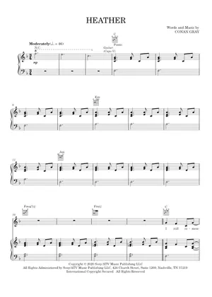Heather Notes Play Official version of Heather Sheet Music by Conan Gray for Piano ...