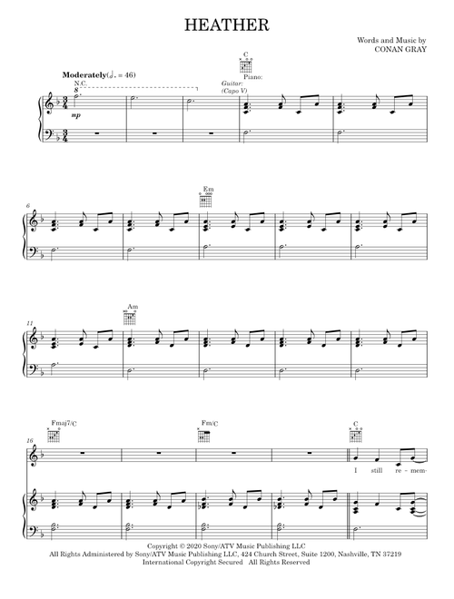 Heather - Conan Gray (Piano-Vocal-Guitar)