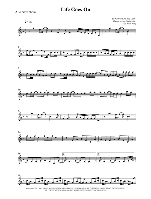 Life Goes On (Arr. Wesley S. SIlva) - August D (Alto Sax Solo)