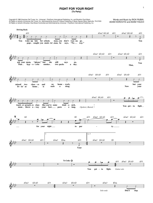 Fight For Your Right (To Party) - Beastie Boys (Lead Sheet - Fake Book)