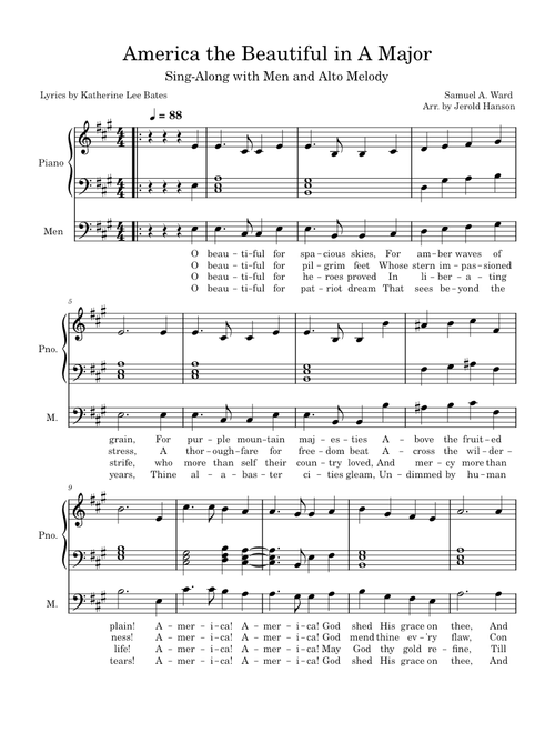 America the Beautiful – Samuel Augustus Ward America the Beautiful in A Major Sing-Along