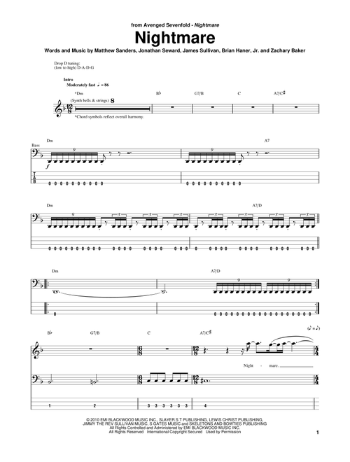 Nightmare - Avenged Sevenfold (Bass Tab)