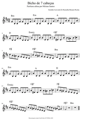 Bicho de 7 Cabeças - Geraldo Azevedo Sheet Music for Guitar (Solo Bicho de 7 Cabeças - Geraldo Azevedo Sheet Music for Guitar (Solo