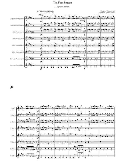 The Four Seasons ; Vivaldi (Spring) for 8 Saxophone (Arr. Akkarin Chooarun) - Antonio Vivaldi (Woodwind Ensemble)