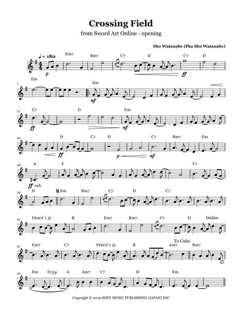 Crossing Field (Arr. Performance Librarian) - LiSA (Clarinet Solo)