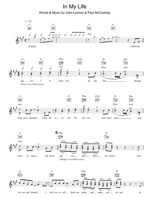 In My Life - The Beatles (Lead Sheet - Fake Book)