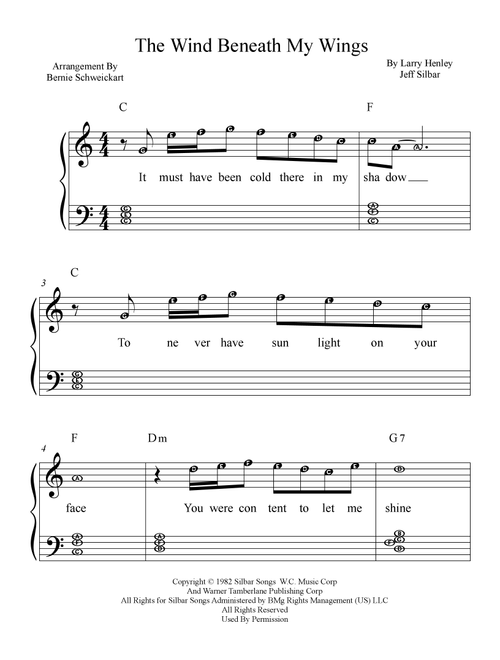 The Wind Beneath My Wings (Arr. Bernie Schweickart) - Bette Midler (Piano-Vocal-Guitar (Piano Accompaniment))