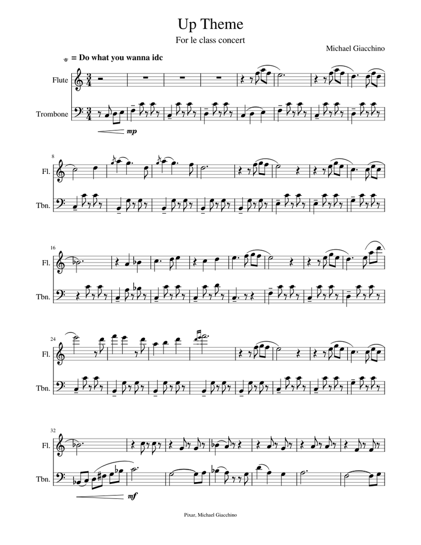 Up Theme (Married Life) Trombone & Flute Sheet music for Trombone