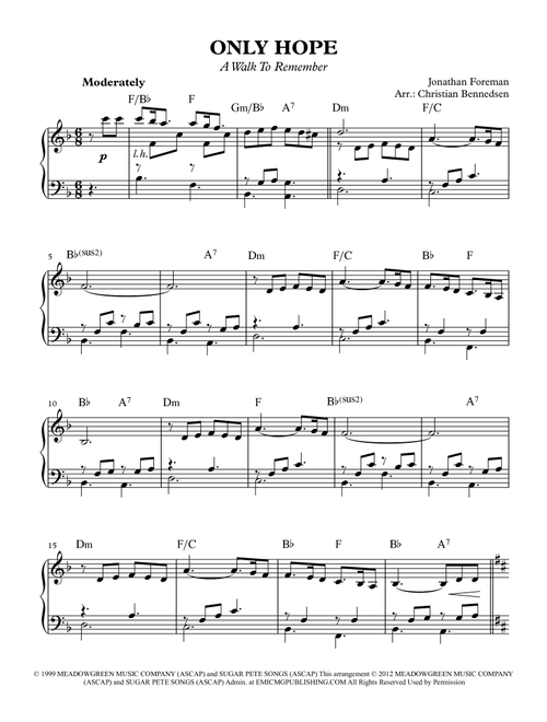 Only Hope (Arr. Christian Bennedsen) - Mandy Moore (Piano Solo)