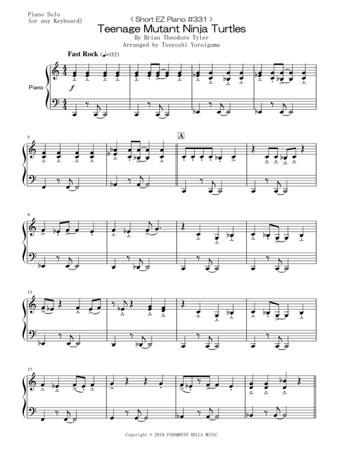 Teenage Mutant Ninja Turtles (Arr. Tsuyoshi Yoroiguma) - Brian Theodore Tyler (Easy Piano)
