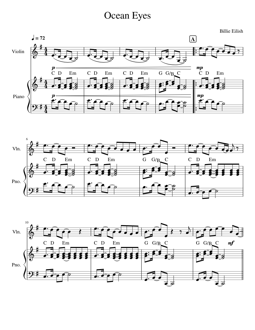 Ocean Eyes Sheet music for Piano, Violin (Solo)
