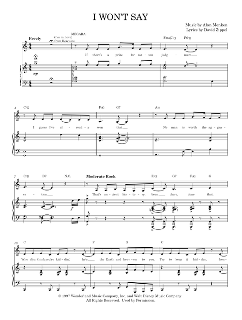 I Won't Say (I'm In Love) - Alan Menken (Piano Vocal)