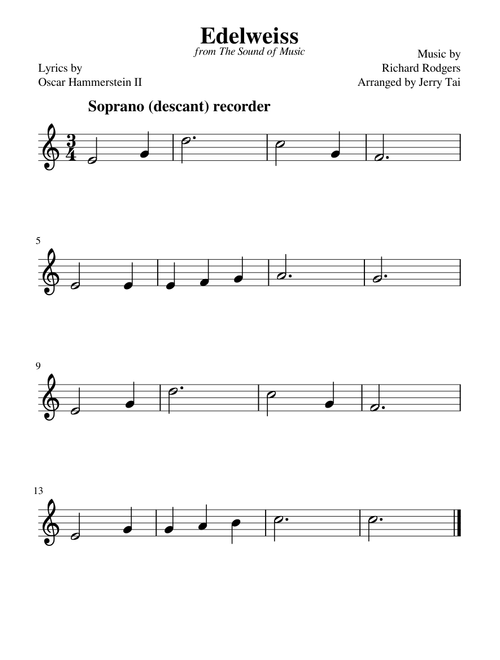 Edelweiss (soprano descant recorder)