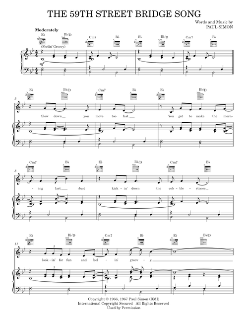 The 59th Street Bridge Song (Feelin' Groovy) - Paul Simon, Simon & Garfunkel (Piano-Vocal-Guitar)
