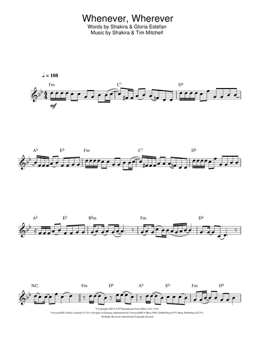 Whenever, Wherever - Shakira (Clarinet Solo)
