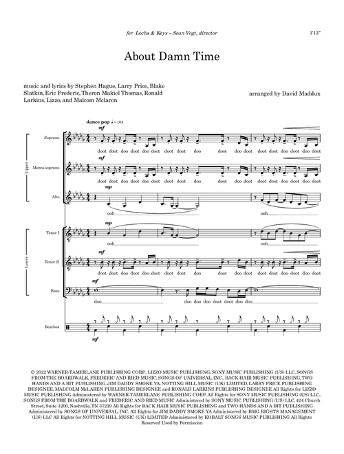 About Damn Time (Arr. David Maddux) - Lizzo (Choral, SATB divisi)