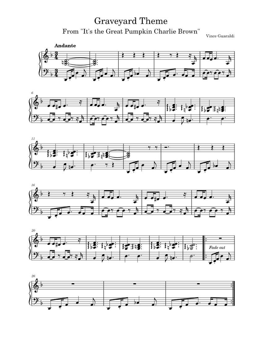 Graveyard Theme Vince Guaraldi Sheet music for Piano (Solo) Easy