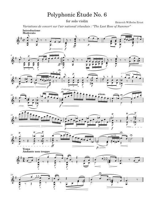 Polyphonic Étude No. 6, "The Last Rose of Summer" - H. W. Ernst