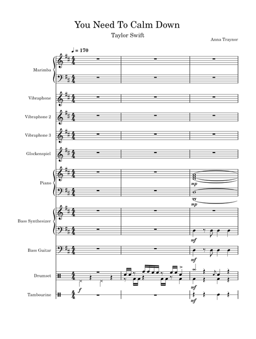 You Need To Calm Down – Taylor Swift (Front/Pit Ensemble Percussion)