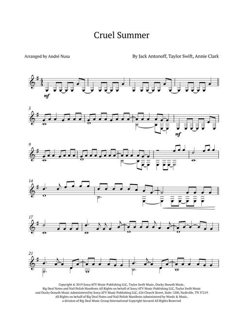 Cruel Summer (Arr. André Nusa) - Taylor Swift (Easy Guitar with TAB)